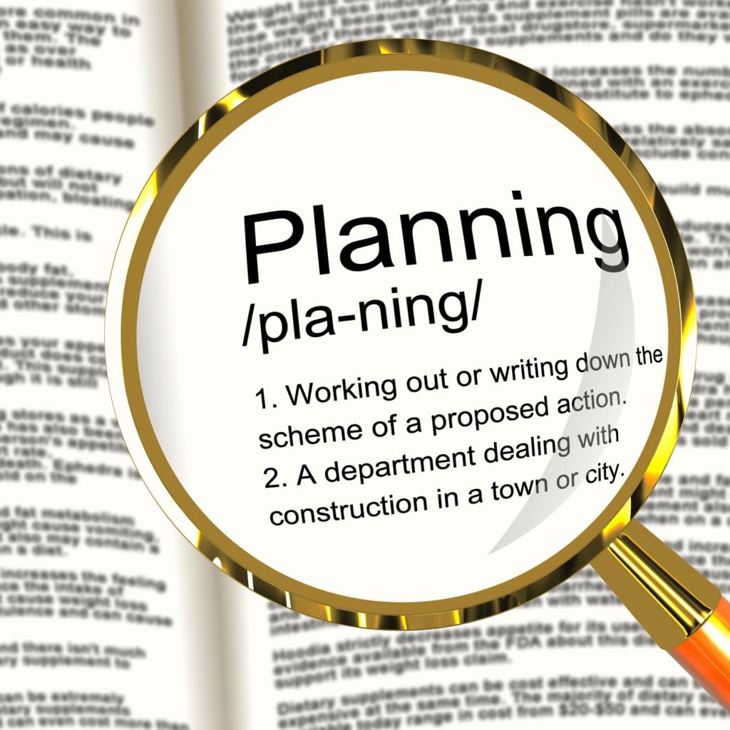 Planning Definition Magnifier Showing Organizing Strategy And Scheme